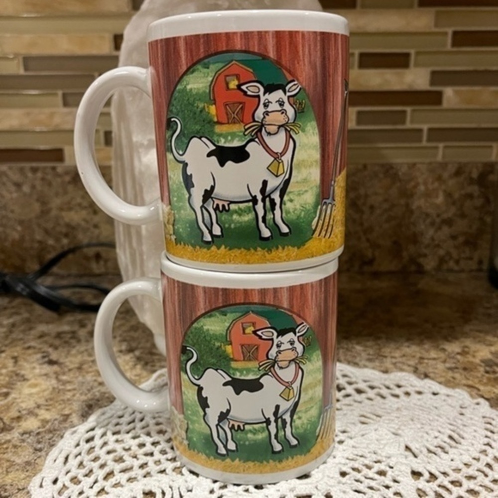 Houston Harvest Fun Cow and Barn Farm Mug Set of Two Coffee Tea - Picture 4 of 13